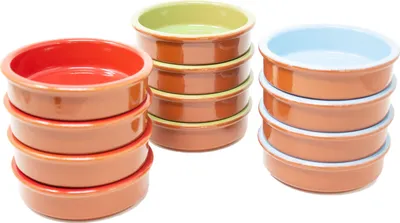 Zdjęcie produktu dla ToCi tapas bowls naczynie do zapiekanek Colourful | zestaw 12 175 ml miseczek cazuela | gliniane miseczki deserowe Mediterranean Ø 11,5 cm | tradycyjne gliniane naczynie z Hiszpanii