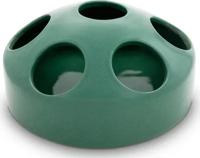 Produktbild von KERAZO 1,5 Liter Keramik Geflügeltränke mit 7 Öffnungen Hühnertränke Ententränke Futterschale Wasserschale Futterstation Wasserstation, 22x10 cm, grün