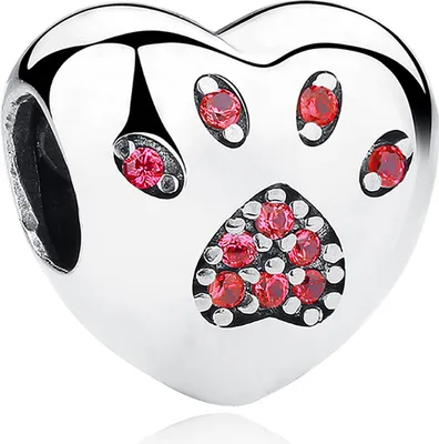 Produktbild von PANDACHARMS Pfötchenherz Rot Charm, 925er Sterling Silber, passt zu Pandora