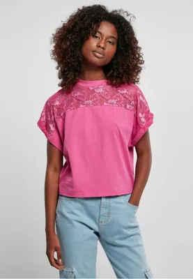 Zdjęcie produktu dla Urban Classics Ladies - Krótki koronkowy top oversize różowy - S