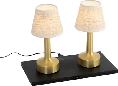 Produktbild von Set mit 2 Tischleuchten Gold mit Beige RGBW wiederaufladbar Elise
