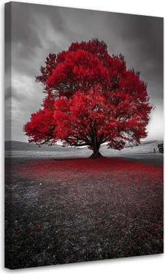 Produktbild von Leinwandbild Rote Baumlandschaft Modern 80x120 Feeby Grau bild für die wand bereit zum aufhängen