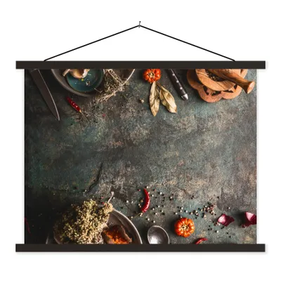 Produktbild von MuchoWow® Textilposter Marmor - Gemüse - Herbst - Kürbis - Rustikal - Kräuter 60x45 cm mit schwarzem Rahmen - Poster Schlafzimmer