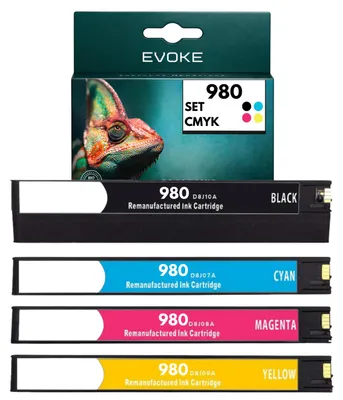 Immagine prodotto di Cartucce compatibili per stampanti HP 980 HP980, formato 4x CMYK: nero, ciano, magenta, giallo, capacità 580 ml, compatibili con le stampanti OfficeJet Enterprise X555, X555dn, X555xh e con le multifunzione MFP X585, X585dn, X585f, X585z