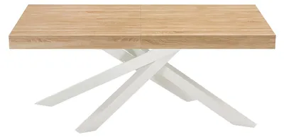 Produktbild von Esstisch ausziehbar für 6 bis 12 Personen aus MDF und Metall - Natur und Weiß - CATONAV