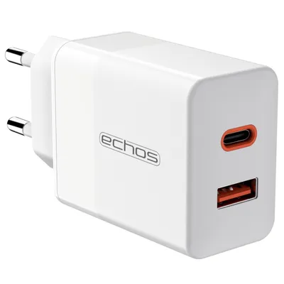 Immagine prodotto di Caricatore rapido Echos 33W doppia porta USB-C + USB-A | QC3.0, PD e PPS | Compatibilità molto ampia | Compatibile con Apple iPhone 12/13/14, Samsung Galaxy S20/21/22, Google Pixel e molti altri. | Nero