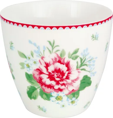 Produktbild von Greengate Latte Cup Becher ALIVIA Weiß mit Blumen Kaffeebecher 300 ml Porzellan