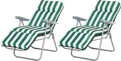 Produktbild von Gartenliegen 2er-Set klappbar mit Auflagen 60 x 75 x 102 cm Stahl Grün+WeiB