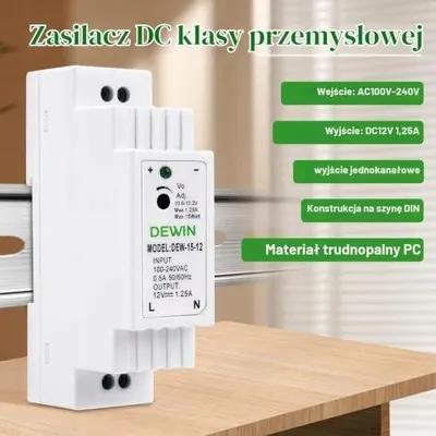 Zdjęcie produktu dla Zasilacz na szynę din 12V 1 25A impulsowy przemysłowy 15W