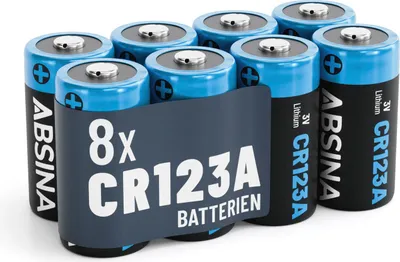 Produktbild von ABSINA 8x CR123A 3V Lithium Batterie - Batterie CR123A auslaufsicher & mit langer Haltbarkeit - CR123 mit 1300mAh