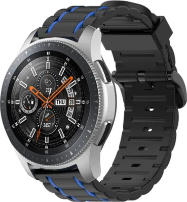 Produktbild von Strap-it Samsung Galaxy Watch 46mm Sportschnallenarmband (Schwarz/Blau)