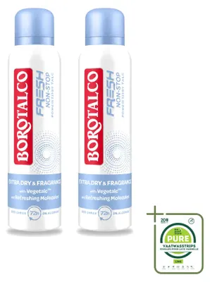 Image de 2 vaporisateurs déodorants Borotalco Fresh Non-Stop - 150 ml - Lot de 2