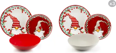 Immagine prodotto di Excelsa set di stoviglie 18 pezzi Holly Gnomo piatto in porcellana e gres colorato