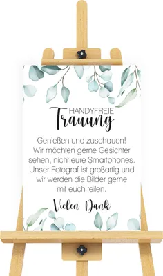 Produktbild von younikat Hochzeit Tafel Handyfreie Trauung I 30 x 40 cm I Hochzeitsschild Handy Fotos verboten I Eukalyptus I dv1502