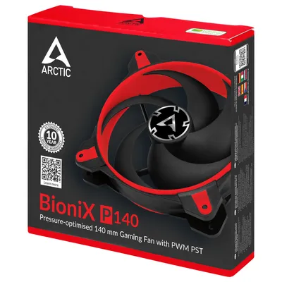 Produktbild von ARCTIC BioniX P140 (Rot) – 140 mm PWM PST Gaming Lüfter optimiert für statischen Druck, Ventilator, 14 cm, 200 RPM, 1950 RPM, 0,45 Sone, 131,92 m³/h