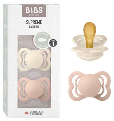 Productafbeelding van BIBS Supreme fopspeen, 0-6 maanden, 2 stuks, symmetrisch, ivoor/roze