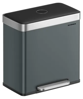Immagine prodotto di SONGMICS Cestino della spazzatura da cucina, 2 x 30 L, sistema di raccolta differenziata a 2 scomparti, 15 sacchetti per la spazzatura, cestino in acciaio inossidabile, secchio interno in plastica, con coperchio, chiusura ammortizzata, 58,2 x 36,5 x 60,5 cm, verde-grigio LTB202G01