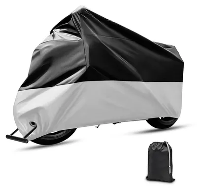 Zdjęcie produktu dla Pokrowiec na motocykl, wodoodporny, uniwersalny, ochrona przed kurzem, 210D, wymiary 230x95x125 cm, kolor: czarny/srebrny