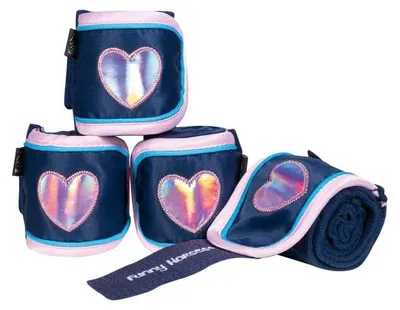 Fleecebandagen mit Herzen, Dunkelblau, 150 cm, 4er-Set