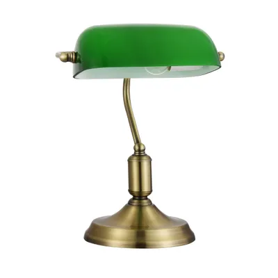 Zdjęcie produktu dla Lampa stołowa, metal, zielone mosiężne szkło, gniazdo E27, wys. 36 cm