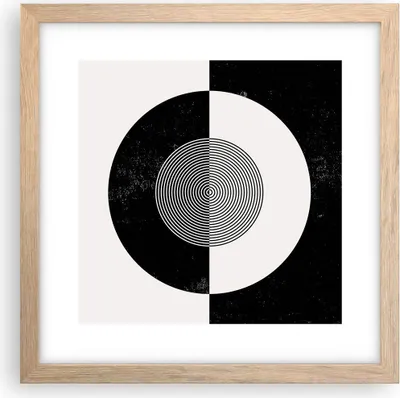 Produktbild von Gerahmtes Poster - Rahmen in heller Eiche - Abstraktion Rad Schwarz und Weiß - 30x30 cm - Wand Bild - Wanddeko - Wandbilder - Wandposter - Bilderrahmen - Bilder - Kunstdruck - P2NAC30x30-4316