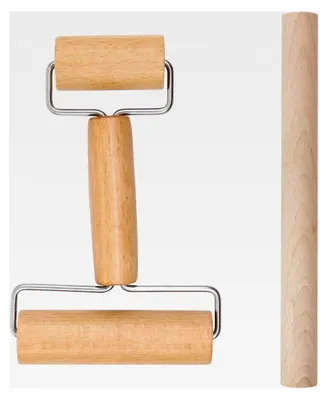 Produktbild von 2-teiliges Set Nudelholz aus Holz, kleine Teigrolle mit Griff, große Teigrolle zum Ausrollen von Teig für Pizza, Teigtaschen und Desserts