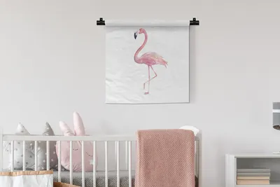 Produktbild von MuchoWow® Wandteppich Wandbehang Flamingo - Federn - Rosa 60x60 cm Tapisserie Dekoration Wandtuch - Dekorationen - Wand Decke