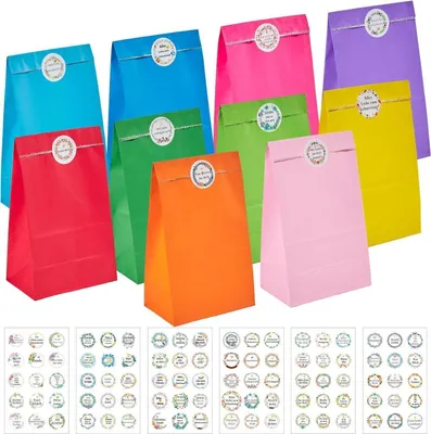 Produktbild von 40 Stück Papiertüten mit 90 Aufklebern, Geschenktüten für Kindergeburtstag, Hochzeit, Party