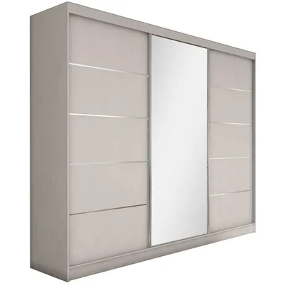 Image de BEAUTYSOFA Armoire moderne MARIKA II 240 cm - armoire à trois portes avec portes coulissantes, armoire, armoire avec miroir et tiroirs, couleur : cachemire
