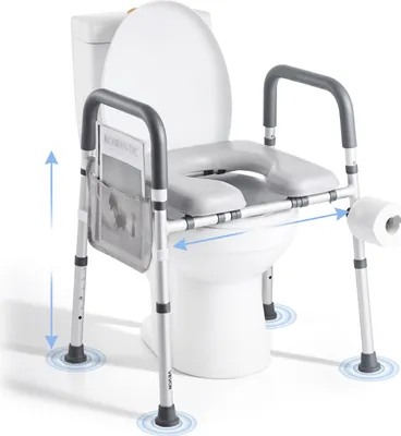 Zdjęcie produktu dla VEVOR Podwyższenie sedesu Podwyższenie sedesu (regulowana wysokość i szerokość) z podłokietnikami i nośnością 181 kg oraz 4 nogami, podwyższone siedzisko toaletowe dla osób starszych, seniorów, osób niepełnosprawnych i kobiet w ciąży.