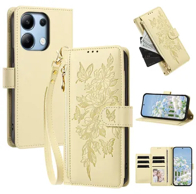 Produktbild von Handyhülle für Xiaomi Redmi Note 13 4G, Wallet Case Kunstleder mit Kartenfächern, Reißverschluss und Handschlaufe Gelb