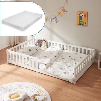 Immagine prodotto di Letto per bambini 'Tanna' con materasso 120 x 200 cm Letto Montessori con protezione anticaduta in legno di pino bianco