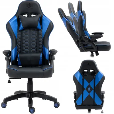 Obrázek produktu pro Židle Kraken Ergonomická kancelářská židle Feyton, židle k psacímu stolu, otočná židle, herní židle, herní židle, do 130 kg, černá/modrá