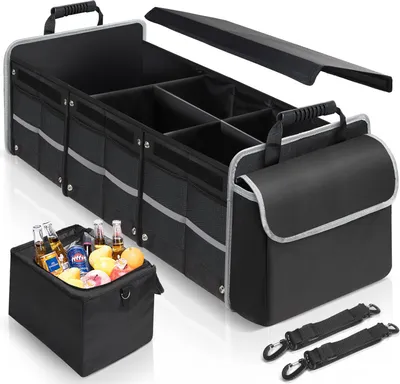 Produktbild von Auto-Faltbox Wasserdicht Kofferraum Organizer mit Integrierter Auslaufsicherer Kühltasche, 1680D Oxford-Gewebe Aufbewahrungsbox für Einkaufen