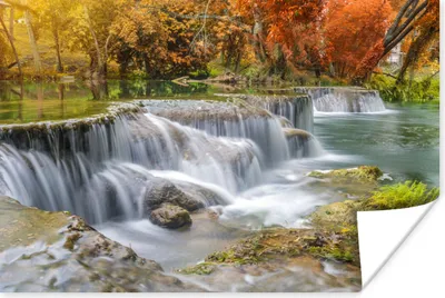Produktbild von MuchoWow® Poster Herbst - Wasserfall - Natur - Bäume 120x80 cm - Bilder