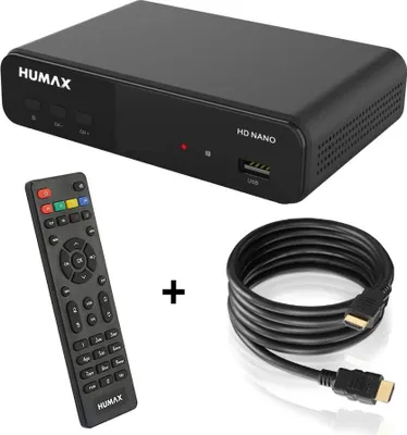 Produktbild von Humax HD Nano Digitaler HD Satellitenreceiver 1080P Digital HDTV Sat-Receiver mit 12V Netzteil Camping - Astra vorinstalliert - HDMI, SCART, DVB-S/S2 + HDMI Kabel