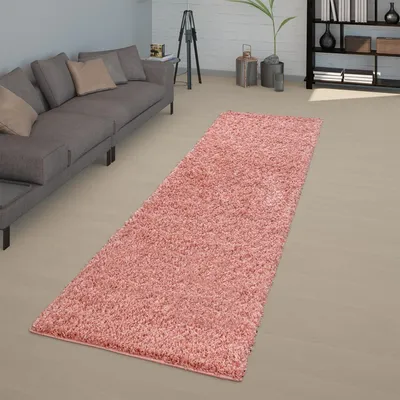 Produktbild von TT Home Moderner Hochflor Teppich Shaggy Einfarbig Dicht Gewebt Qualität Pink Größe 70x250 cm