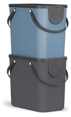 Produktbild von Rotho Mülltrennsystem 25L Albula - 2er Set Mülleimer - Abfalleimer je 40,0 x 23,5 x 43,5 cm - Müllbehälter mit Deckel und Griffen - Inkl. Aufklebern