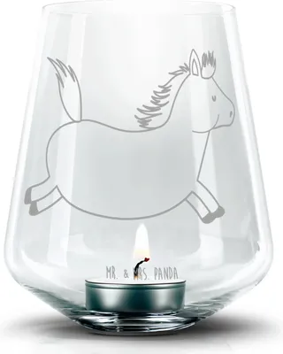 Produktbild von Mr. & Mrs. Panda Windlicht Glas Pferd Springen - Transparent - Geschenk, Stumpenkerzenhalter, Pony, Stall, Bauernhof, Kerzenhalter, Laterne, Pferde, Pferdestall, Reiten