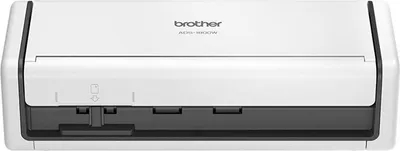 A white Brother ADS-1800W document scanner is shown from the front on a white background.