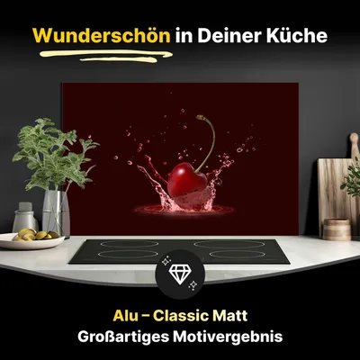 Produktbild von Spritzschutz Küchenrückwand aus Aluminiumverbund in Matt 80x50 cm - Spritzige Kirsche
