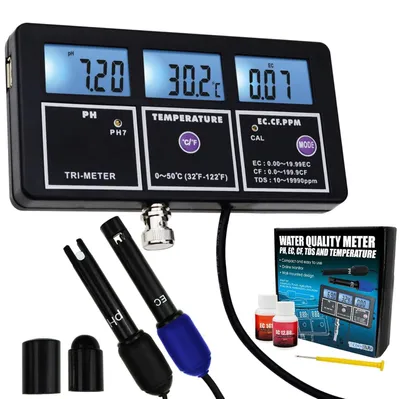 Obrázok produktu pre Merač pH EC TDS CF 5v1 tester vody pre hydroponiku akvárium.