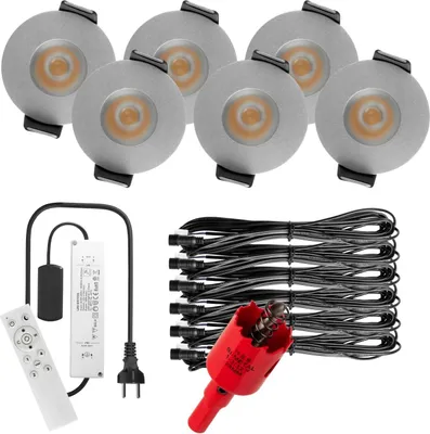 Produktbild von S-Polylight PREMIUM Mini LED- Einbauspots Kaltweiß 6.000K, Smart, Smarthome, App, Alexa, DIMMBAR, IP65, FUNK 3W LED Einbaustrahler Terrassenüberdachung, Terrassenbeleuchtung, Bad, Sauna, LED Spots mit Fernbedienung (SILBER, 6x SMARTHOME LED-SET)
