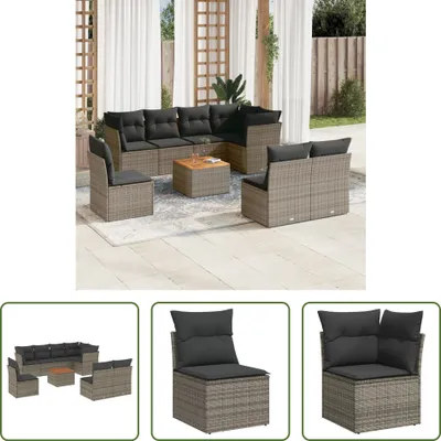Produktbild von The Living Store 9-tlg. Garten-Sofagarnitur mit Kissen Grau Poly Rattan
