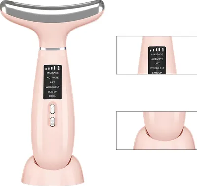 Produktbild von Ice Anti-Falten Gesichtsmassagegerät mit EMS, LED Farbtherapie Halsmassagegerät, Vibration & Ioneneinführung, 6 Modi, 4 Intensitäten, 800mAh