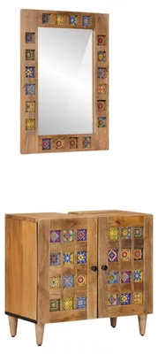Produktbild von Badezimmermöbel-Set Wandmontiert 2 pcs Natur Massivholz Mango