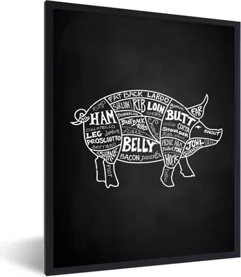 Produktbild von MuchoWow® Gerahmtes Poster Küche - Schwein - Fleisch 60x80 cm - Poster mit Schwarzem Bilderrahmen Wandposter Rahmen Foto Bilder - Premium - Wanddeko Wohnzimmer