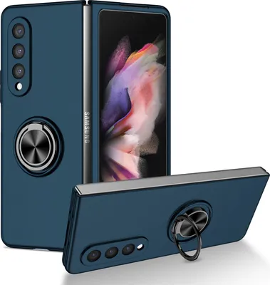 Produktbild von Samsung Z Fold3 Hülle, Dünn Hart PC Schutzhülle mit Ringhalter Ständer für Samsung Galaxy Z Fold 3 5G Dunkelblau