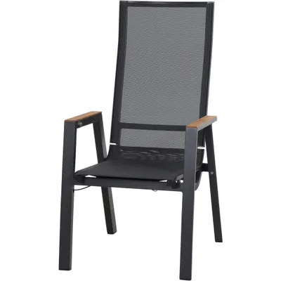 Produktbild von SIENA GARDEN Rondo Move Stapelsessel, anthrazit matt, Alu/Ranotex, 72 x 59 x 110 cm, mit Teak-Armlehnen, stufenlos verstellbar
