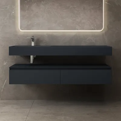Produktbild von Mai & Mai Badmöbelset 150x48x25cm Unterschrank Anthrazit matt mit Soft-Close Schubladen inkl. Mineralguss-Waschbecken links in Anthrazit matt